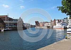 Gdansk, Poland. Gdansk old city with medieval port crane Zuraw and Motlawa River