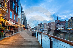 Architecture of the old town in Gdansk at Motlawa river, Poland.