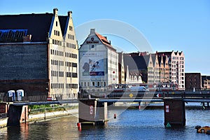 Cityscape with old port at Moltawa river in Gdansk, Poland