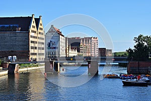 Cityscape with old port at Moltawa river in Gdansk, Poland