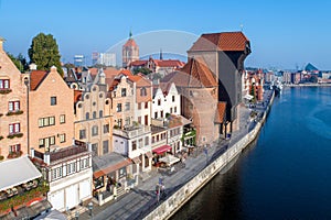 Gdansk, Poland. Old city and Motlawa River. Aerial view