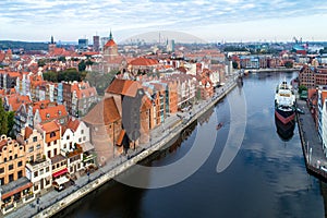 Gdansk, Poland. Old city and Motlawa River. Aerial view