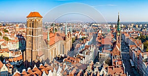 Gdansk old city, Poland. Aerial panorama photo