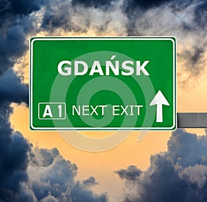 GDANSK road sign against clear blue sky