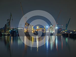 Gdansk shipyard at night