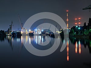 Gdansk shipyard at night