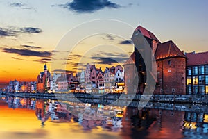 Gdansk sunset above the Motlawa and Zuraw Port Crane, Poland