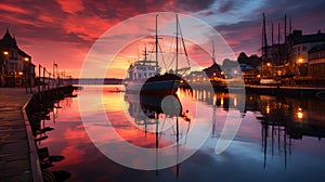 Gdansk sunset above the Motlawa and Zuraw Port Crane, Poland.