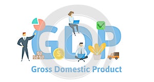 GDP, Gross Domestic Product. Concept with keywords, letters and icons. Flat vector illustration. Isolated on white