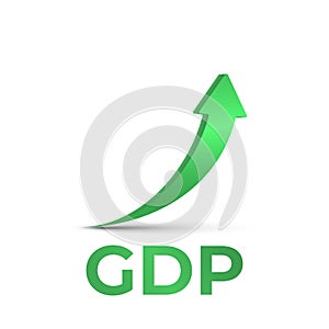 GDP high growth, green arrow up icon. Vector GDP increase, business profit symbol