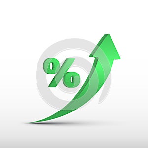 GDP high growth, green arrow up and percent icon. Vector GDP increase, business profit photo