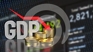 The GDP text and coins for Business concept 3d rendering