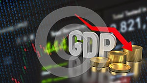 The GDP text and coins for Business concept 3d rendering