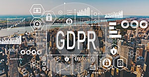 GDPR with aerial view of NY skyline