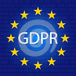 GDPR concept illustration. General data protection regulation icon in blue and binary code