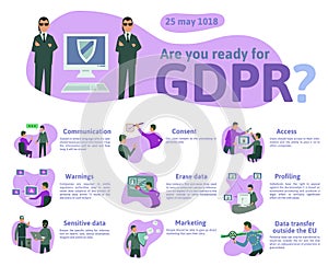 GDPR concept illustration. General Data Protection Regulation. The protection of personal data, checklist infographics
