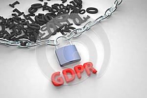 GDPR concept illustration. General Data Protection Regulation, the protection of personal data. Data and chain with lock