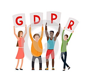 GDPR concept illustration. People hold posters with GDPR over their head.