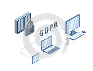 GDPR concept isometric illustration. General Data Protection Regulation. Protection of personal data. Vector, isolated