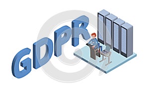 GDPR concept isometric illustration. General Data Protection Regulation. Protection of personal data. Vector logo