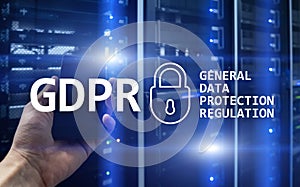 GDPR, General data protection regulation compliance. Server room background