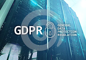 GDPR, General data protection regulation compliance. Server room background