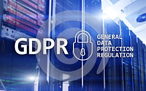 GDPR, General data protection regulation compliance. Server room background