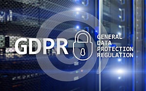 GDPR, General data protection regulation compliance. Server room background