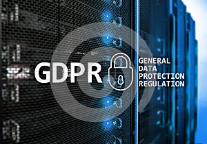 GDPR, General data protection regulation compliance. Server room background