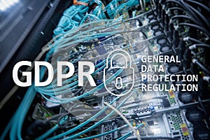 GDPR, General data protection regulation compliance. Server room background