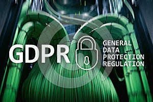 GDPR, General data protection regulation compliance. Server room background