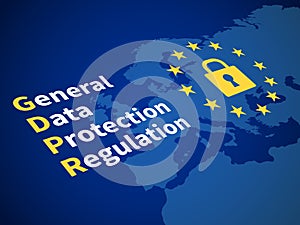 Gdpr general data protection regulation. Eu computer safeguard regulations and data encryption vector concept