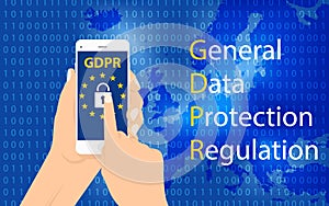 Gdpr general data protection regulation. Eu computer safeguard regulations and data encryption vector concept.