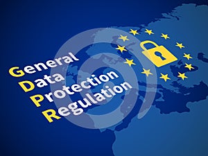 Gdpr general data protection regulation. Eu computer safeguard regulations and data encryption vector concept photo