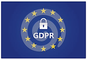 GDPR - General Data Protection Regulation. EU flag with stars an