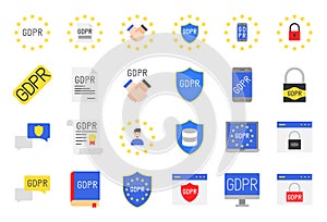 GDPR General Data Protection Regulation flat icon set