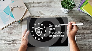 GDPR - General data protection regulation law. Business and internet concept on screen.