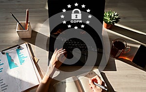 GDPR - General data protection regulation law. Business and internet concept on screen.