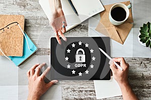 GDPR - General data protection regulation law. Business and internet concept on screen