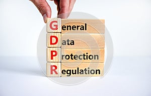 GDPR general data protection regulation symbol. Concept words `GDPR general data protection regulation` on blocks. Businessman