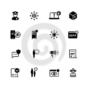Gdpr icons. Privacy, cookie policy. World compliant safety and confidential business vector symbols