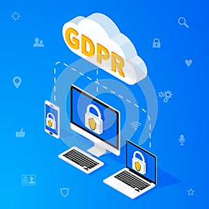 GDPR isometric concept. Vector illustration.