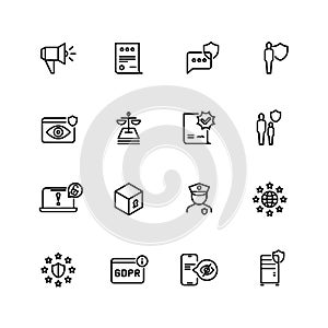 Gdpr line icons. Privacy policy, digital business information safety and new internet standards vector symbols
