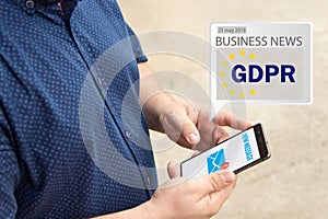 GDPR Message received an e-mail online on a mobile phone. Sending Message online . photo