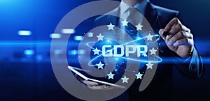 GDPR Personal data protection regulation cyber security and information privacy concept on modern virtual screen.