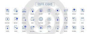 GDPR Privacy Policy Icon Set. GDPR Compliance Icons Data Privacy Assurance. Shielding Personal Data