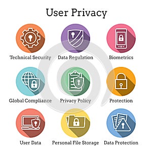 GDPR and Privacy Policy Icon Set with locks, padlocks and shield