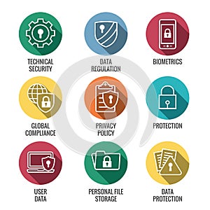 GDPR and Privacy Policy Icon Set with locks, padlocks and shield