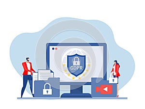 GDPR and privacy politics, people protecting business data and legal information General privacy regulation Personal information