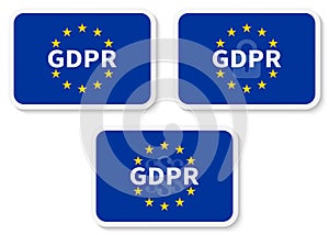 GDPR rectangular sticker set with the EU flag, the padlock icon and paragraph marks.